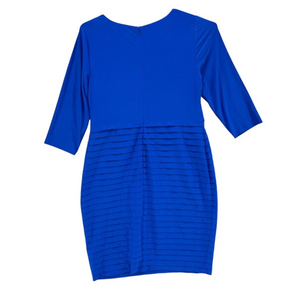 Adrianna Papell Banded Cocktail Dress Cool Cobalt Blue 3/4 Sleeve Sheath Sz 16W - Picture 2 of 14